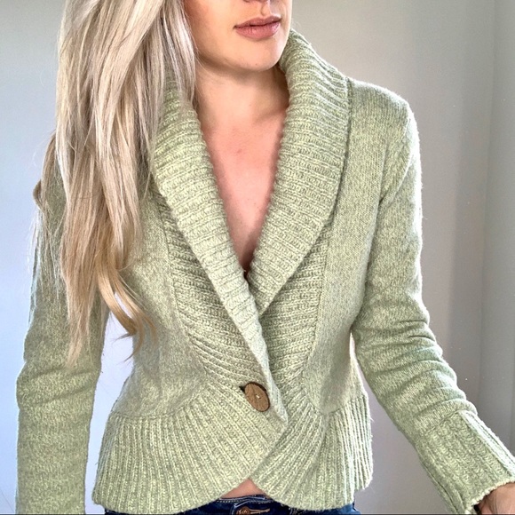 Pistachio Green One Button Knit Collared Sweater S - Picture 6 of 8